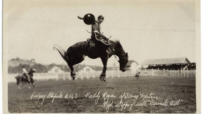 1930 – Paddy Ryan of Ismay, Montana, high stepping with Barnacle Bill, Calgary Stampede copy