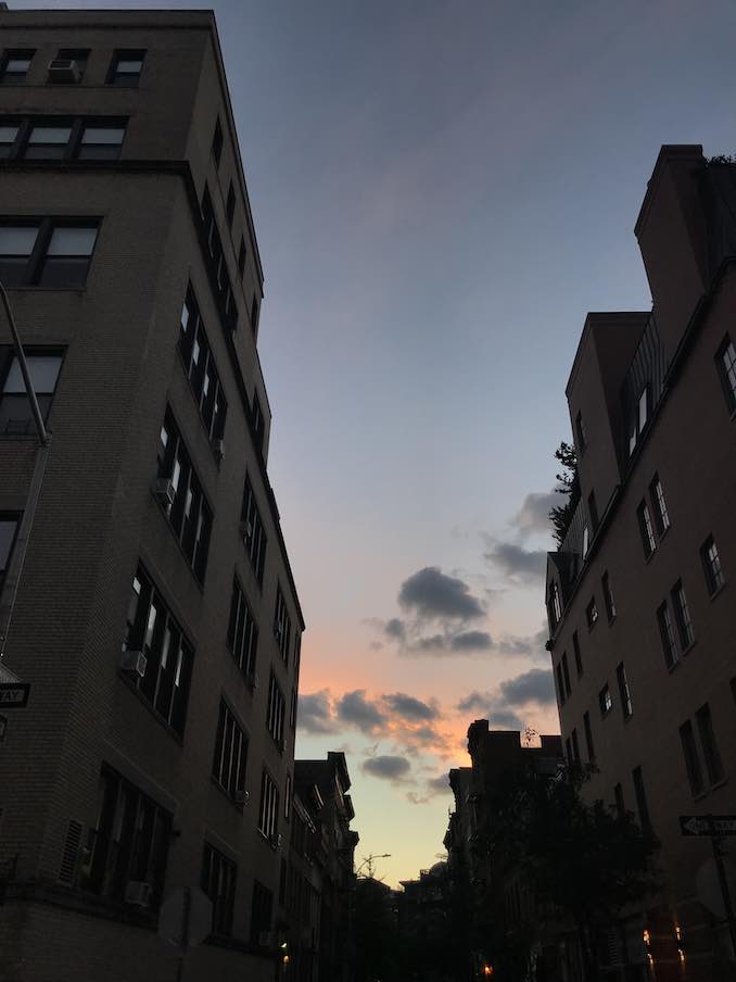  Every day I take a sunset walk to process the events of the day and gather my thoughts and visions for creative work. It is sometimes hard to get a good view of the sky in New York (because the buildings can get in the way) but when I do, it gets me right in the heart. 