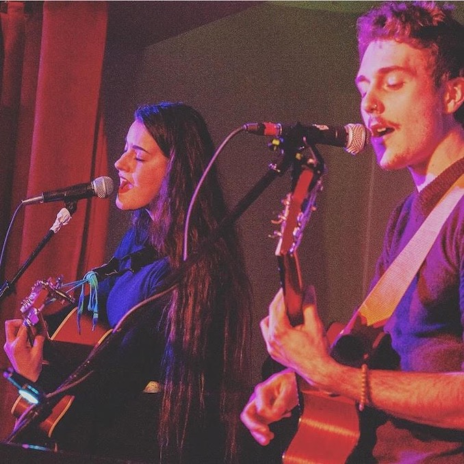 One of my best friends, Andrew Brown and I performing at the Sewing Machine Factory in Edmonton, December 2017, as our short lived group “Mutt.” I have cut my hair off since then, thank GOD. I would find it caught in intersting places. 