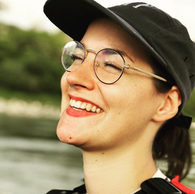 Canoeing with my younger sister Emily on the North Saskatchewan summer 2018. She has a nice iPhone.