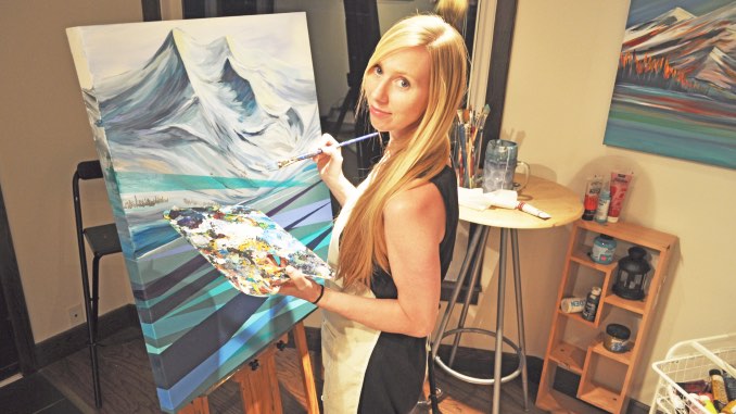 Celeste Christie - Celeste Christie - Me in my studio, painting mountains