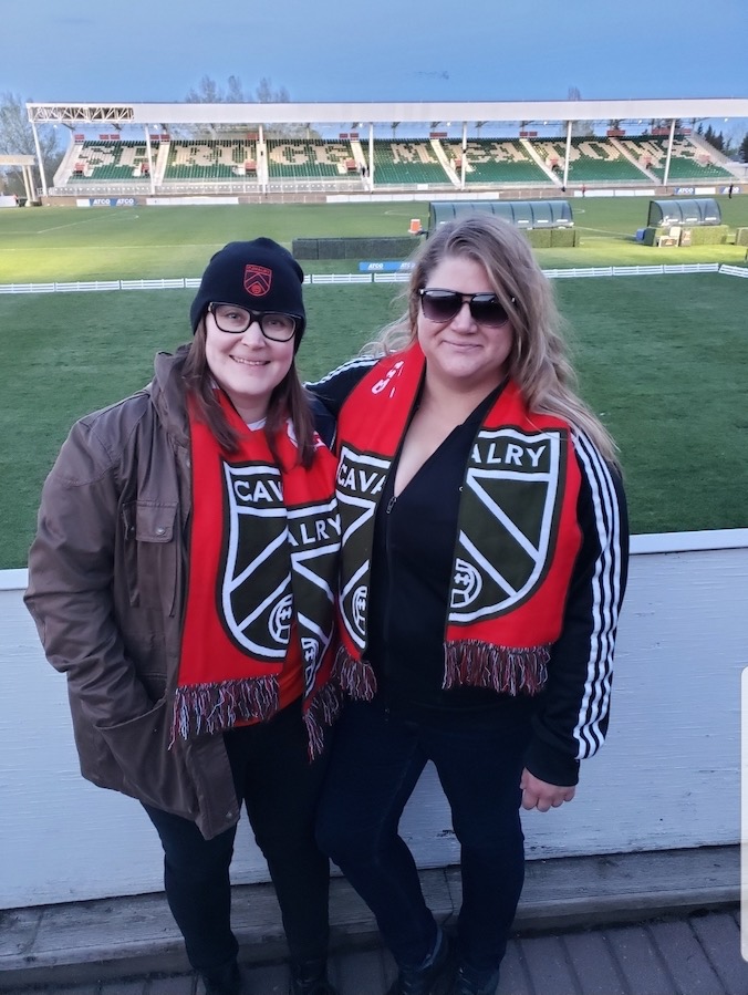 Hanging out with my best friend Lena at the Calgary Cavalry soccer game.