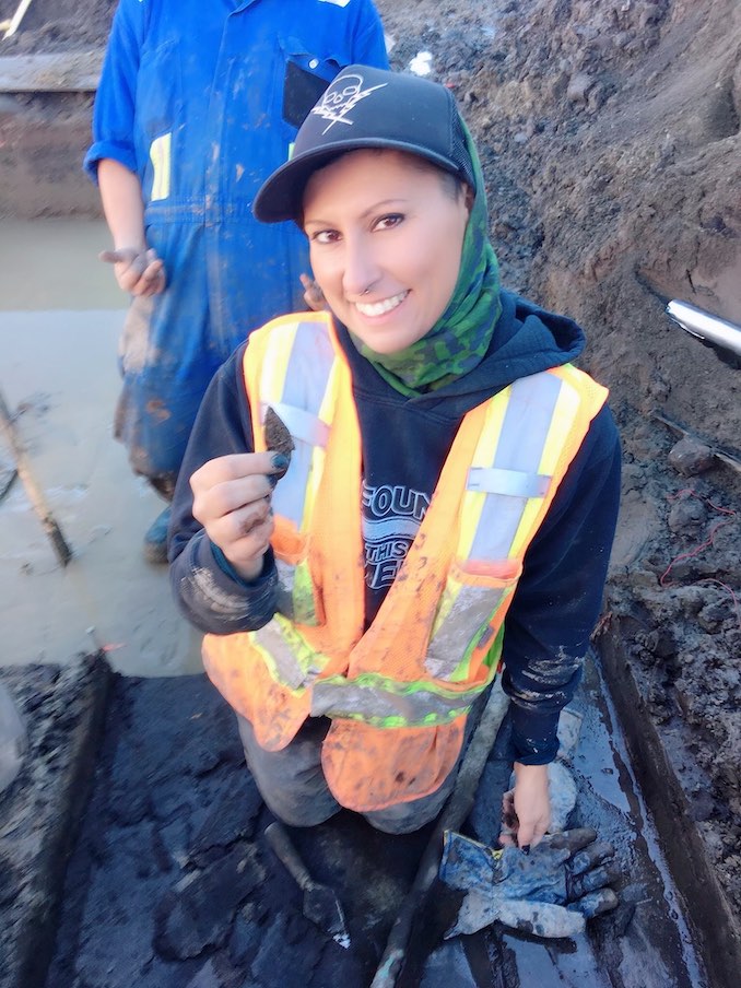 Autumn Whiteway- All smiles after finding a projectile point (arrowhead) during excavation.