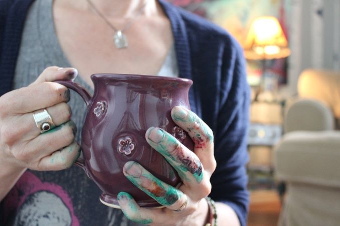 Veronica Funk - I begin every day in my studio with CBC radio and a pot of tea. Once I start painting I often forget to drink so bringing my teapot with me helps keep me hydrated.
