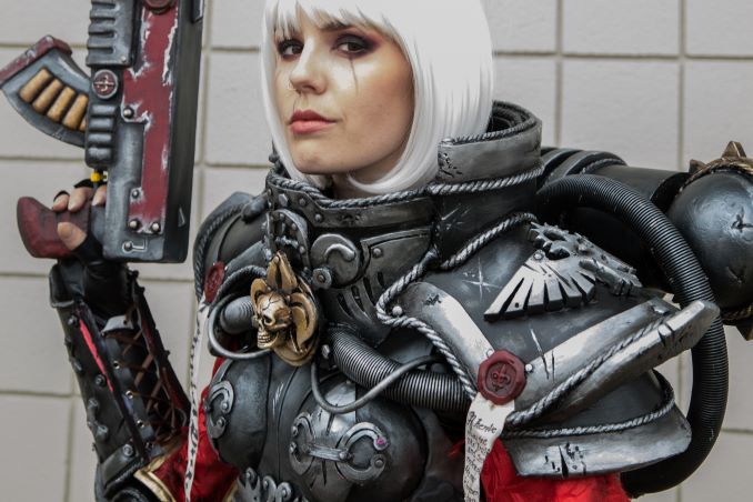 Stephanie Ford, dressed as Adepta Sorrita, Sister of Battle from War Hammer 40K performs cosplay at Calgary Expo on April 30, 2017. Part of a forthcoming photobook about cosplayers. © J. Ashley Nixon