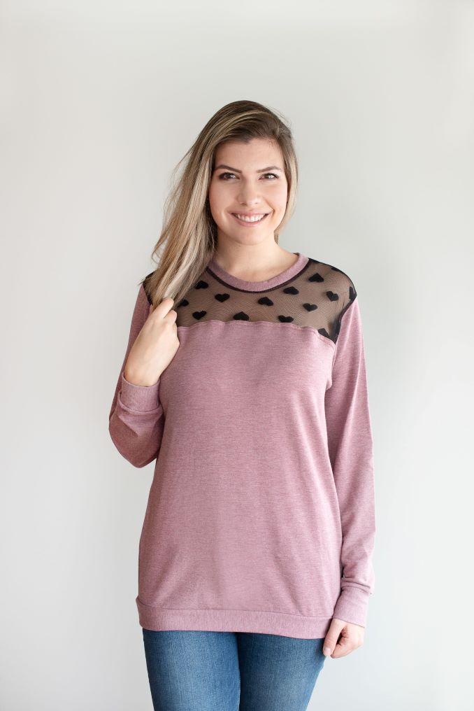 Model Wearing Buttercream's Lace Sweatshirt