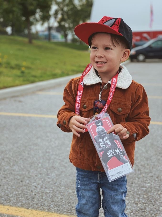 Chantel’s son Beau Carl Rollison (4, 2020) getting ready for his first Stampeder’s game!-min