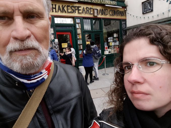 The author and her partner Anthony at Shakespeare & Co. bookstore in Paris, 2018. (photo by the author)