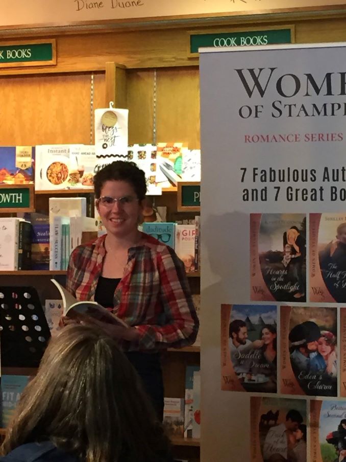 The author at Owl’s Nest Books for the release party for the Women of Stampede series in July 2018. (photo by Adelle Palmer)
