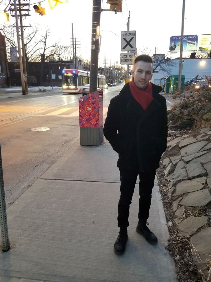 Waiting for the streetcar in Toronto.