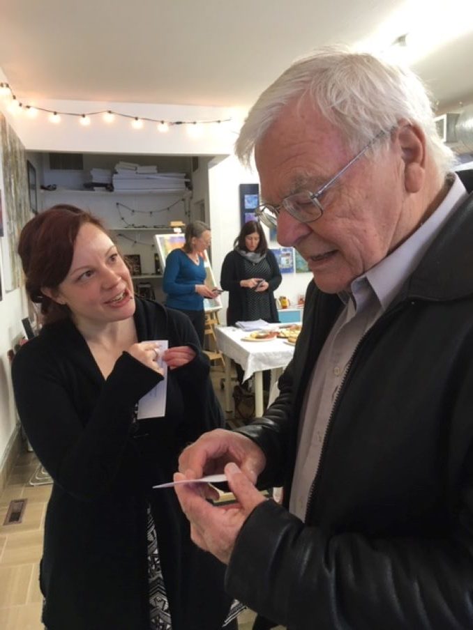 Laura Erdman At my first show and sale in Calgary at Neon Milkshake Studio I explain to my dad how I am a real actual artist now and show him my business card to prove it. Gotta make the old man proud.