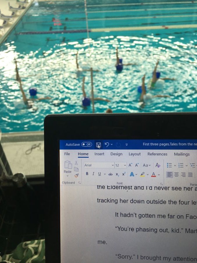 Joy When I first become serious about writing my children were young and I told my husband I needed a “laptop that would fit into a diaper bag.” My laptop still travels with me throughout the week, although I’ve long since been able to ditch the diaper bag. I do a lot of writing on the pool deck wherever my daughter trains, or in coffee shops nearby.