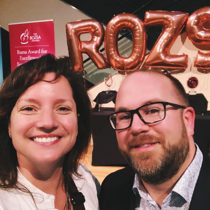 Suzy Vadori with Brendan Lord, Executive Director, Choir Alberta. This picture was taken at the 2019 Rozsa Foundation Awards, where Brendan was shortlisted for his excellence in Arts Management. Suzy was asked to write and perform a short story about Brendan’s accomplishments in the style of Young Adult Fantasy, as a fun way to honor his success.