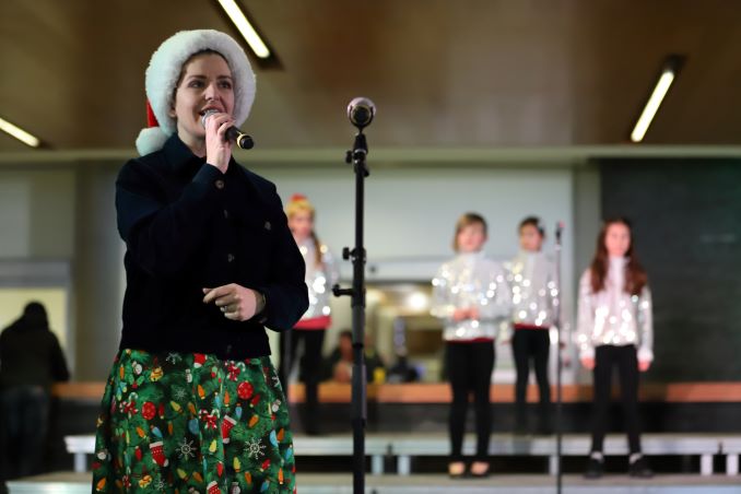 Alida Howe I emcee most of our performances and gigs when we take our singers out into the community. I actually really love public speaking (I know; it's not most people's favourite thing!), and I can't resist a good thematically festive outfit while I do it!