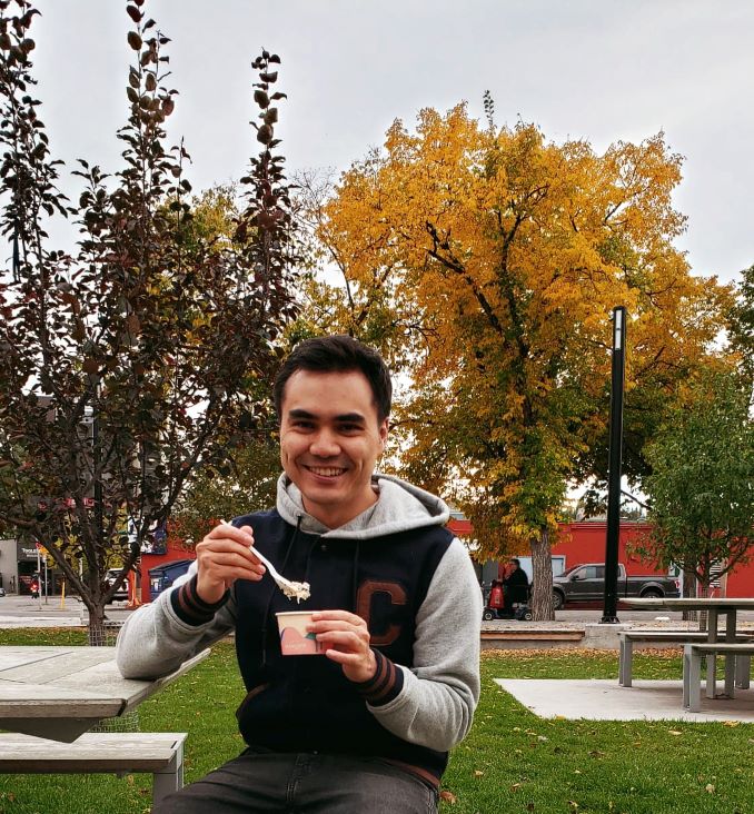 Jarrett Enjoying some Double Cookies & Cream Made By Marcus icecream in the park, I definitely get sugar cravings while working.