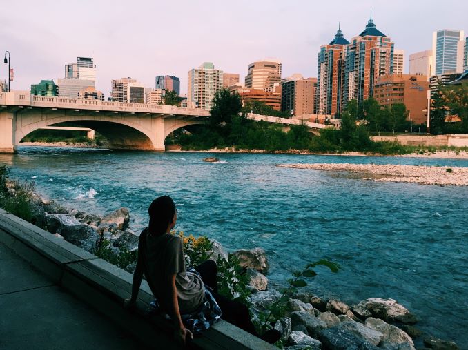 EJ Chilling at the Bow River Pathway.