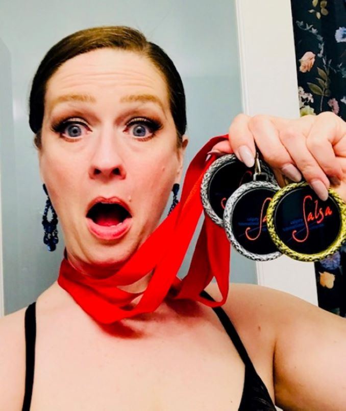 Three years ago I started Latin dance as a hobby and in 2019, won 3 medals at the Calgary International Salsa Congress. Pictured here…my surprise.