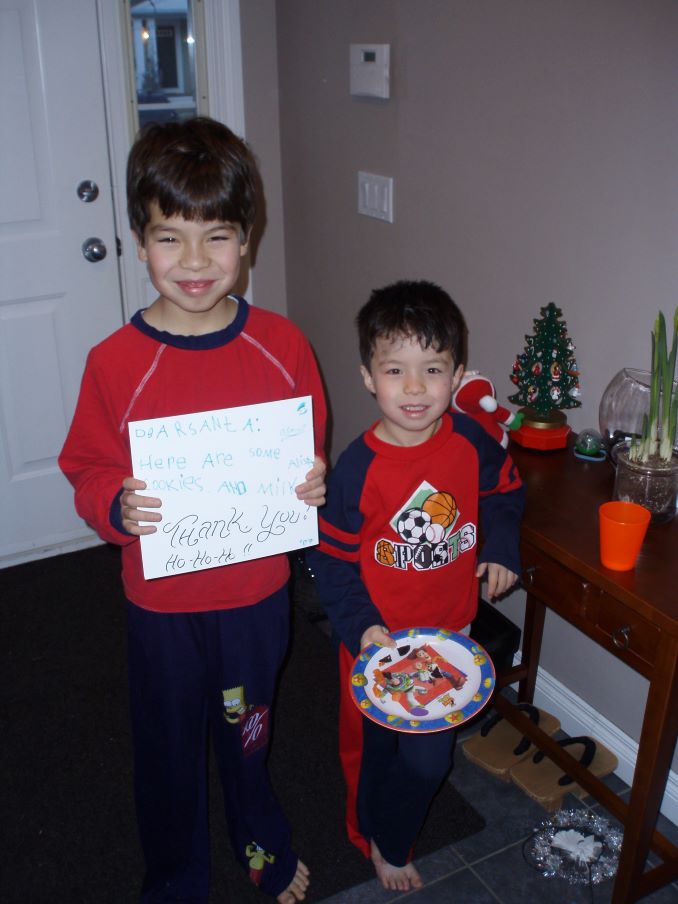 Will's sons, Genki and his brother Yuki Ferguson after a visit from Santa in Garrison Woods