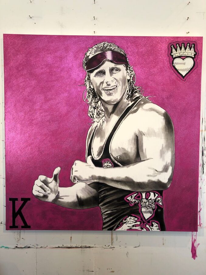 A completed oil painting of late professional wrestler, Owen Hart. Kim Parrent