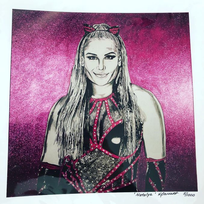 An oil portrait of professional wrestler, Natalya Neidhart by Kim Parrent.