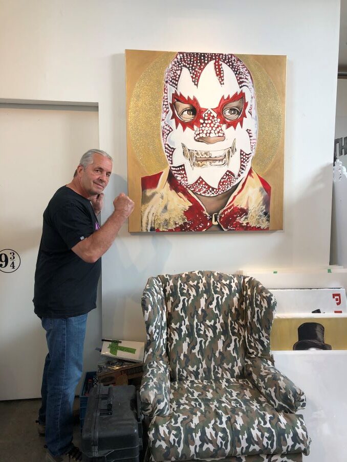 Bret Hart and Kim Parrent's oil paining of famous Mexican luchadore, El Solar.