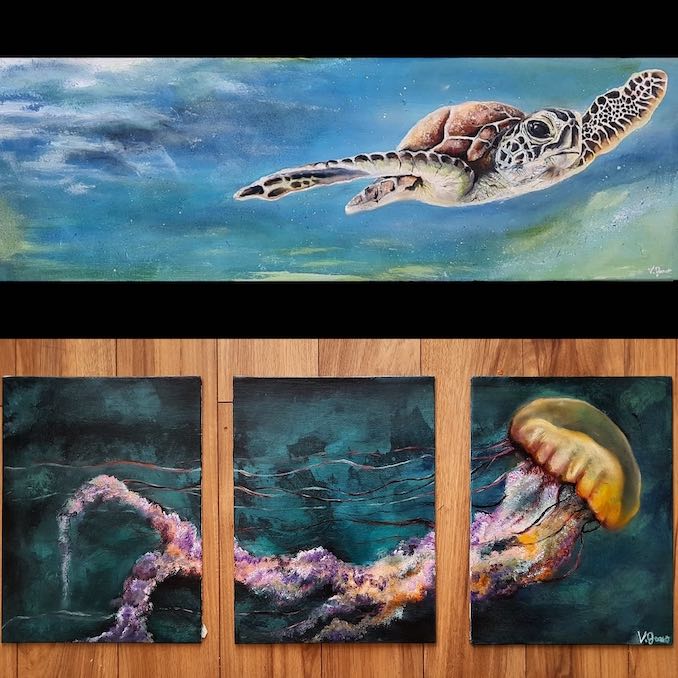 I recently went through a burst of creating a series of marine animal paintings. While I am cozied up in our Canadian winter, it is such a wonderful escape to explore the calm weightlessness and ease these creatures exude.