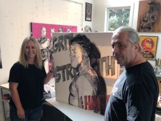 This portrait of Stu Hart was signed by his son Bret, and is going to a collector in Indiana, U.S.A.