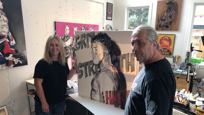 This portrait of Stu Hart was signed by his son Bret, and is going to a collector in Indiana, U.S.A.