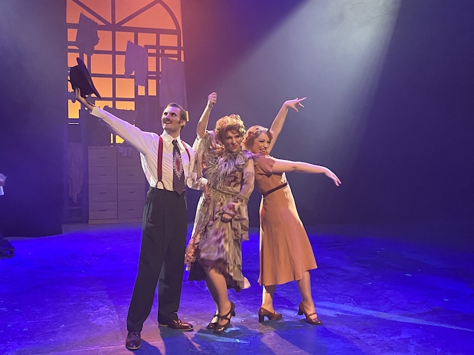 David Grof (Rooster), Amanda-Rae Cross (Ms. Hannigan) and Jillian Bauer (Lily St. Regis) performing Easy Street from Storybook Theatre’s recent production of Annie the Musical.