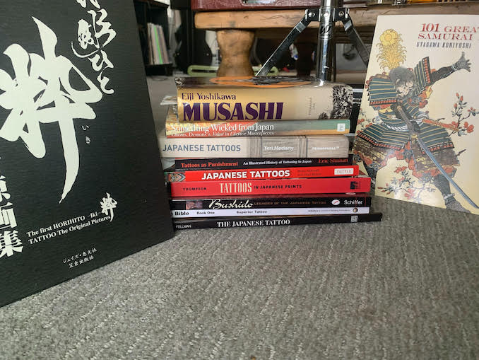 When I discovered the world of Japanese art (specifically woodblock prints and tattooing), I slowly started to acquire a variety of literature and reference material on the subject as well as some classic Japanese literature to better understand the art forms.