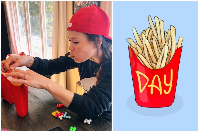 Here I am eating (errr, I mean arranging!) McDonald's fries before photographing them to use as a photo reference for this 'Fry-Day' illustration.