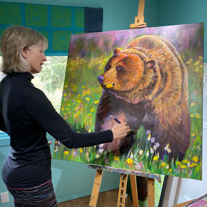  Working on a painting of a big grizzly in a meadow eating the dandelions. Something about bears speaks to me so I feel compelled to paint them.