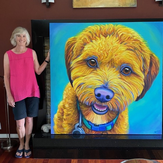 This is a very big (5’ X 5’) commissioned painting of a very small dog named Scooter.