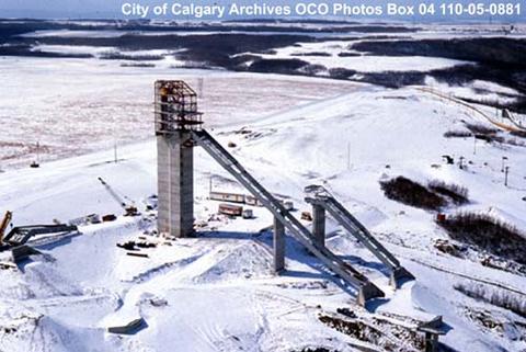 1986-Aerial View of Ski Jumps During Construction, Canada Olympic Park, Calgary, Alberta