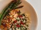 Recipe for Almond-Crusted Salmon, Mediterranean Vegetable Orzo & Lemon Parmesan Asparagus