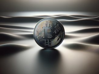 Bitcoin coin on black and white desert