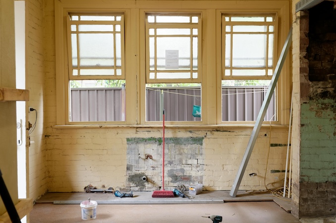 Wall being renovated