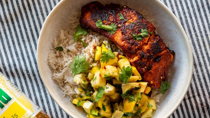 Recipe for Hot Honey Salmon Rice Bowls