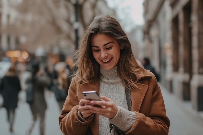 Woman on the street using her cellphone