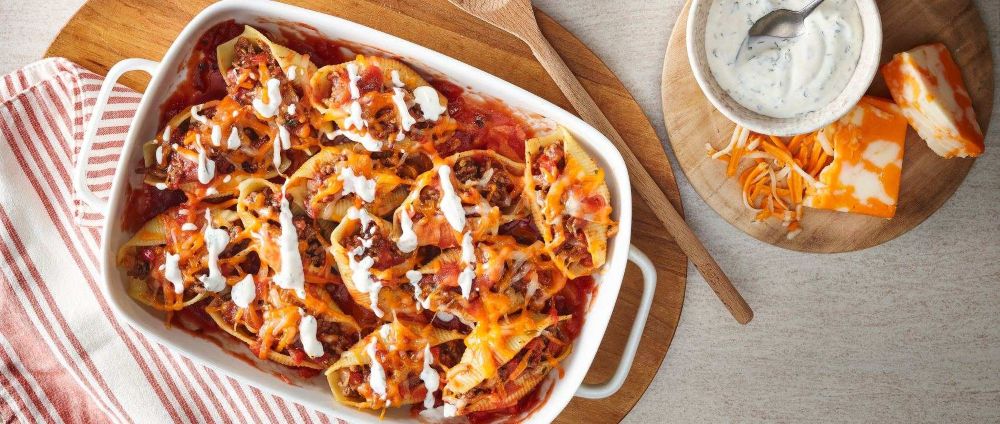 Recipe for Taco Stuffed Shells with Marble Cheddar Cheese