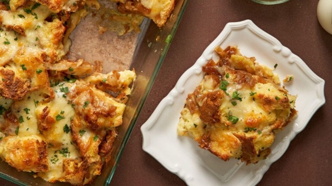 Recipe for Caramelized Onion Cheddar Bread Pudding