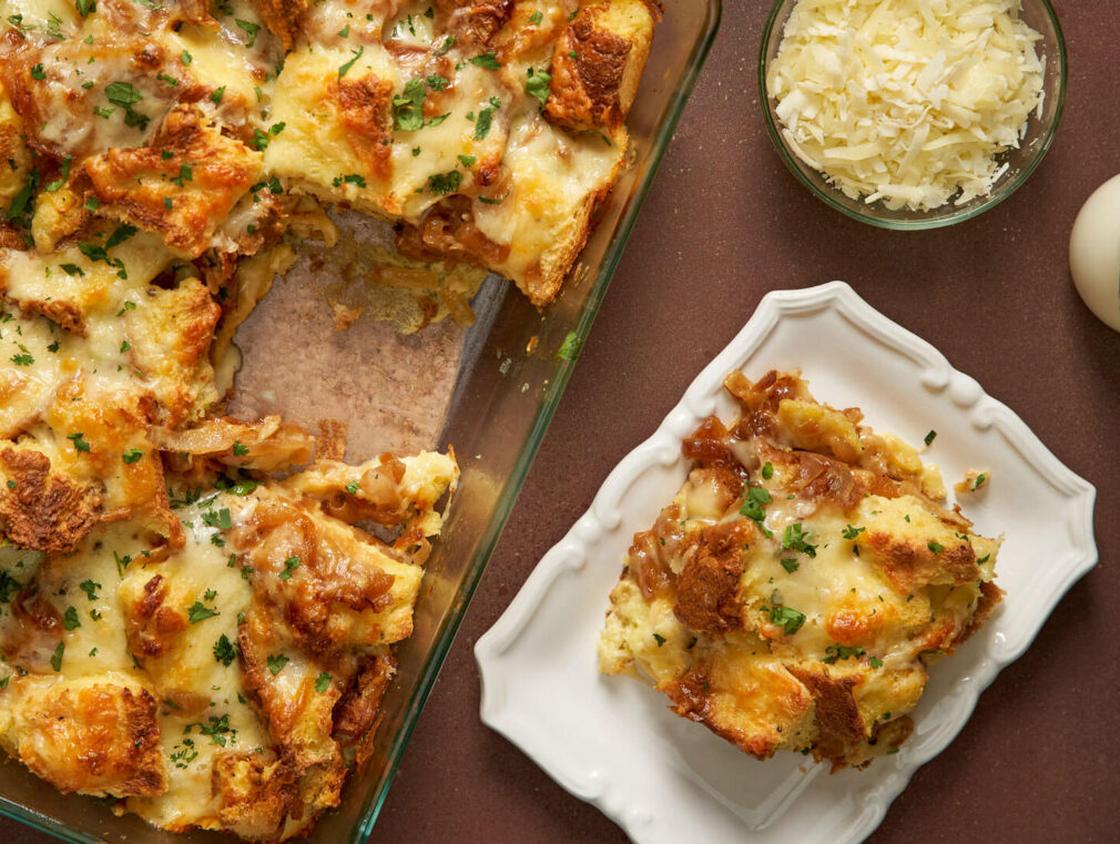 Recipe for Caramelized Onion Cheddar Bread Pudding